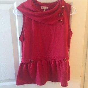 Monteau Red Asymmetric Collar Peplum Top L